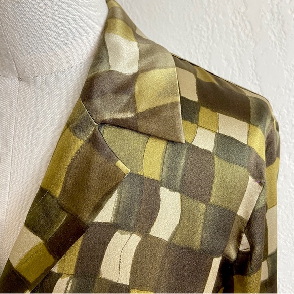 Vintage Escada Green Silk Abstract Moss Green Blouse - Picture 7 of 11